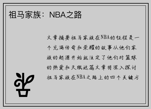 祖马家族：NBA之路